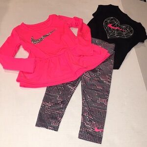 Nike Sri Fit Toddler Girl Matching Set | Leggings Ruffle Top And Tee Shirt | 2T